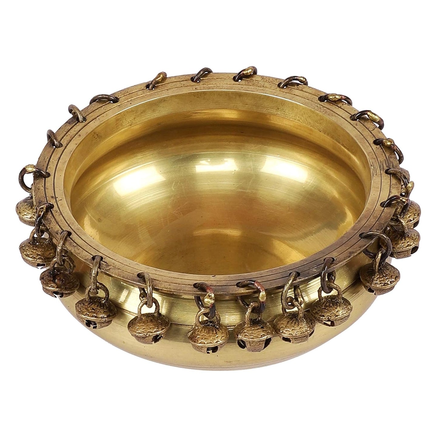 Luxeberry Ethnic Traditional 6 Inches Brass Urli Bowl with Bells Showpiece, Brass Urli for Decor, Housewarming Gifts, Standard, Pack of 1