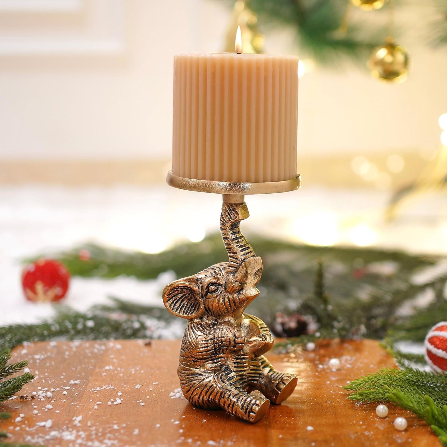 Luxeberry Aluminium Elephant Pillar Candle Holder Statue | Tabletop Home Decor Showpiece House Warming & Valentine’s Gift for Men | Wedding & Anniversary Dec