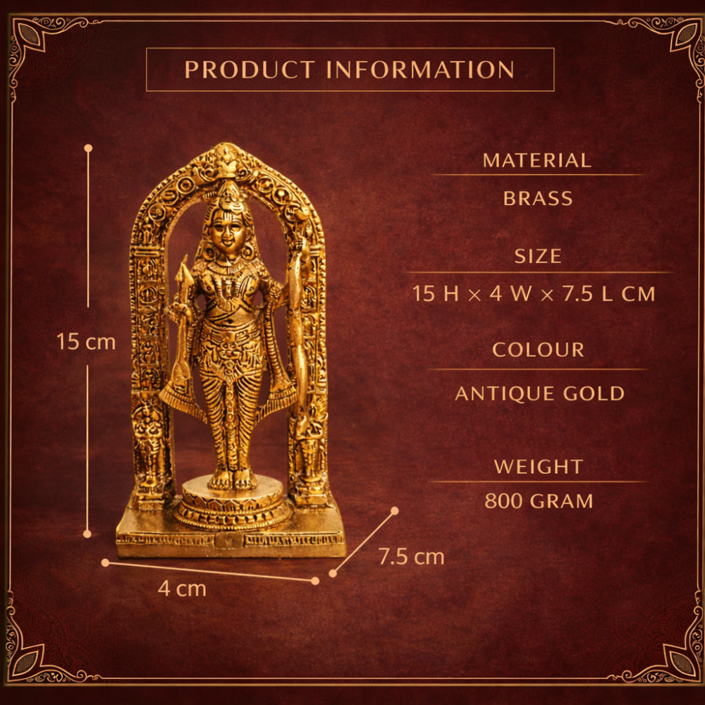LUXEBERRY Divine Ram Lalla Brass Idol (800g) – Ayodhya Inspired Lord Ram Murti for Home Temple &amp; Decor