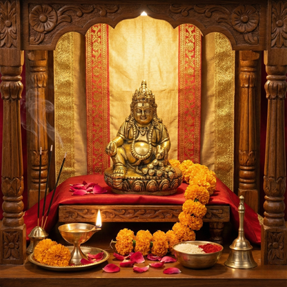 LUXEBERRY Kuber Ji Brass Idol (560g) – Lord of Wealth & Prosperity for Vastu, Puja & Office Decor