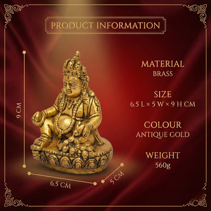 LUXEBERRY Kuber Ji Brass Idol (560g) – Lord of Wealth & Prosperity for Vastu, Puja & Office Decor