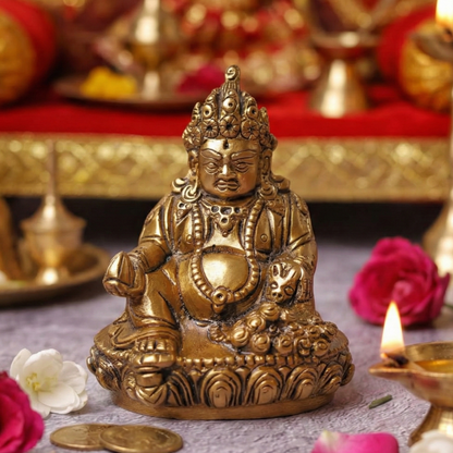 LUXEBERRY Kuber Ji Brass Idol (560g) – Lord of Wealth & Prosperity for Vastu, Puja & Office Decor