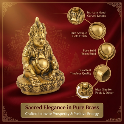 LUXEBERRY Kuber Ji Brass Idol (560g) – Lord of Wealth & Prosperity for Vastu, Puja & Office Decor