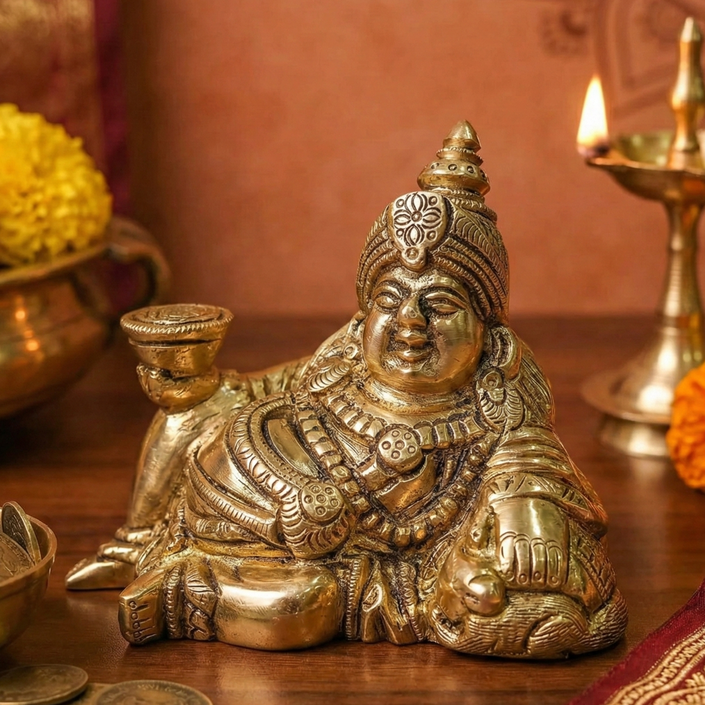 Luxeberry Pure Brass Sitting Kuber Ji Idol – Divine Lord of Wealth for Prosperity & Financial Success