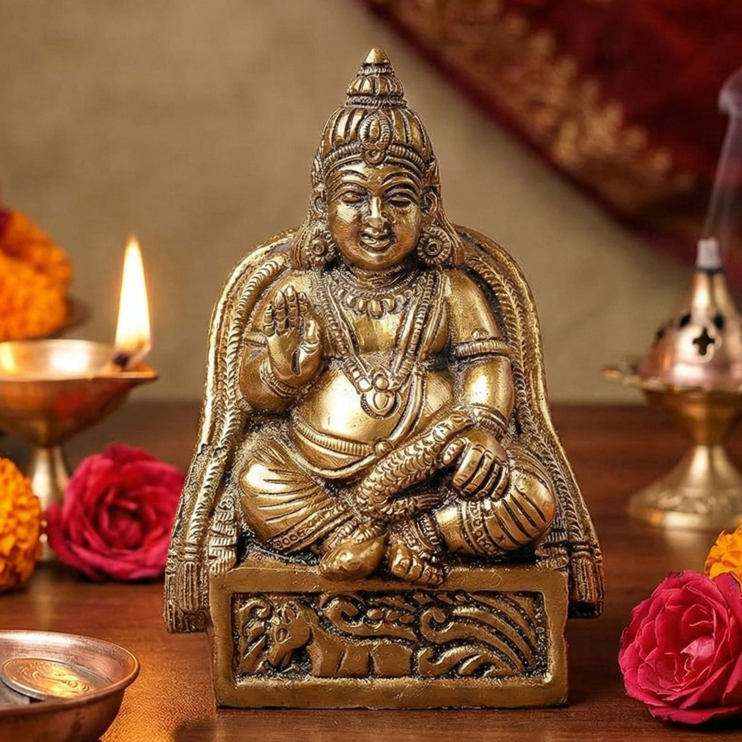 LUXEBERRY Pure Brass Kuber Ji Idol (550g) – Lord of Wealth & Prosperity for Home & Office