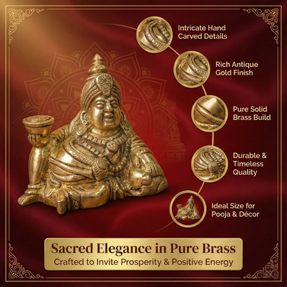 Luxeberry Pure Brass Sitting Kuber Ji Idol – Divine Lord of Wealth for Prosperity & Financial Success