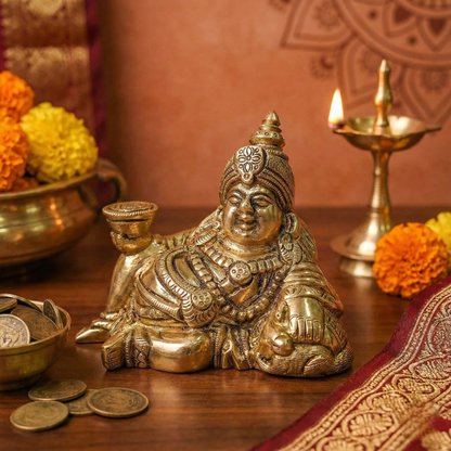 Luxeberry Pure Brass Sitting Kuber Ji Idol – Divine Lord of Wealth for Prosperity & Financial Success