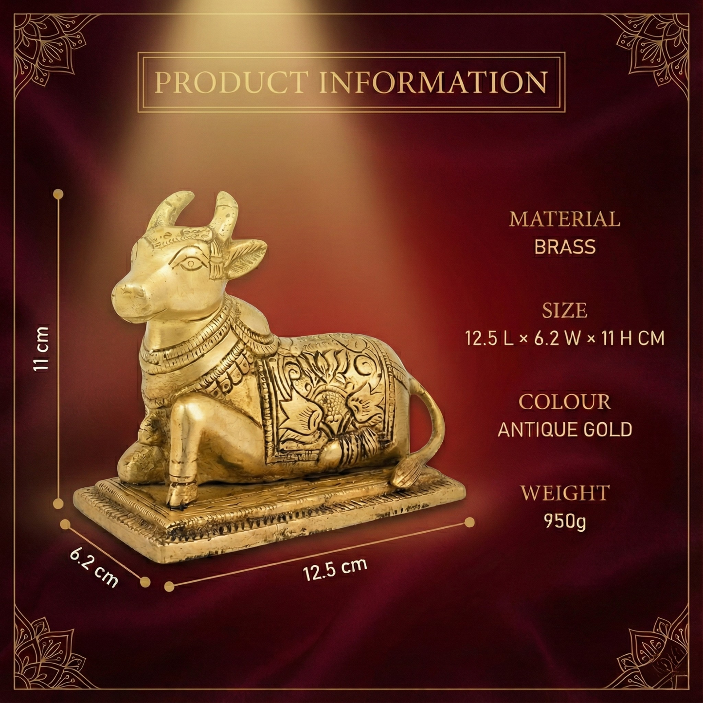 Luxeberry Pure Brass Nandi Statue – Handcrafted Antique Gold Vastu Nandi for Strength & Stability