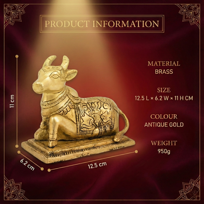 Luxeberry Pure Brass Nandi Statue – Handcrafted Antique Gold Vastu Nandi for Strength & Stability