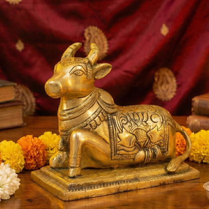 Luxeberry Pure Brass Nandi Statue – Handcrafted Antique Gold Vastu Nandi for Strength & Stability