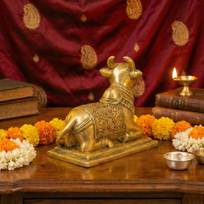 Luxeberry Pure Brass Nandi Statue – Handcrafted Antique Gold Vastu Nandi for Strength & Stability
