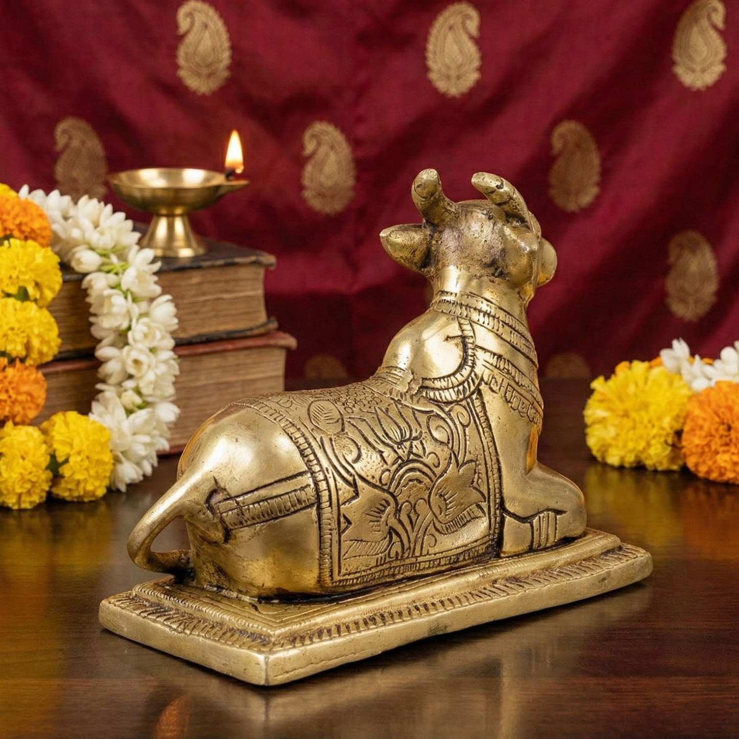 Luxeberry Pure Brass Nandi Statue – Handcrafted Antique Gold Vastu Nandi for Strength & Stability
