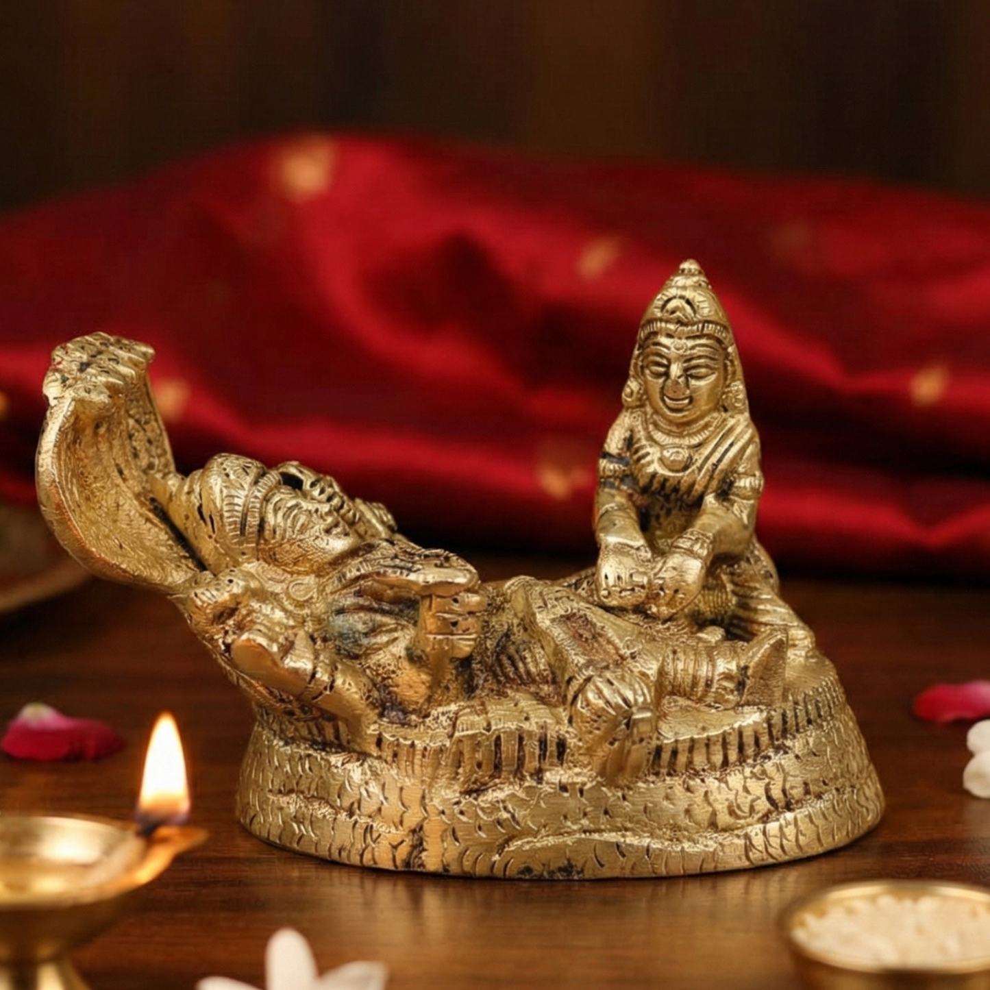 Luxeberry Lord Vishnu & Laxmi Brass Statue – Divine Anantashayana Murti for Prosperity and Peace