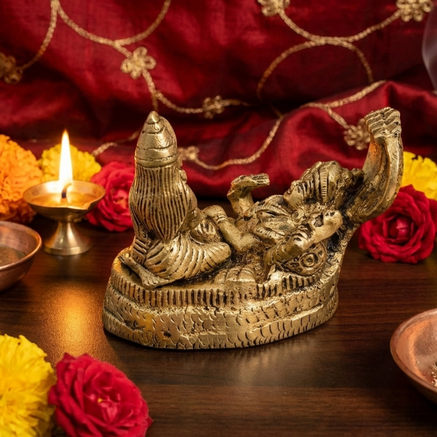 Luxeberry Lord Vishnu & Laxmi Brass Statue – Divine Anantashayana Murti for Prosperity and Peace