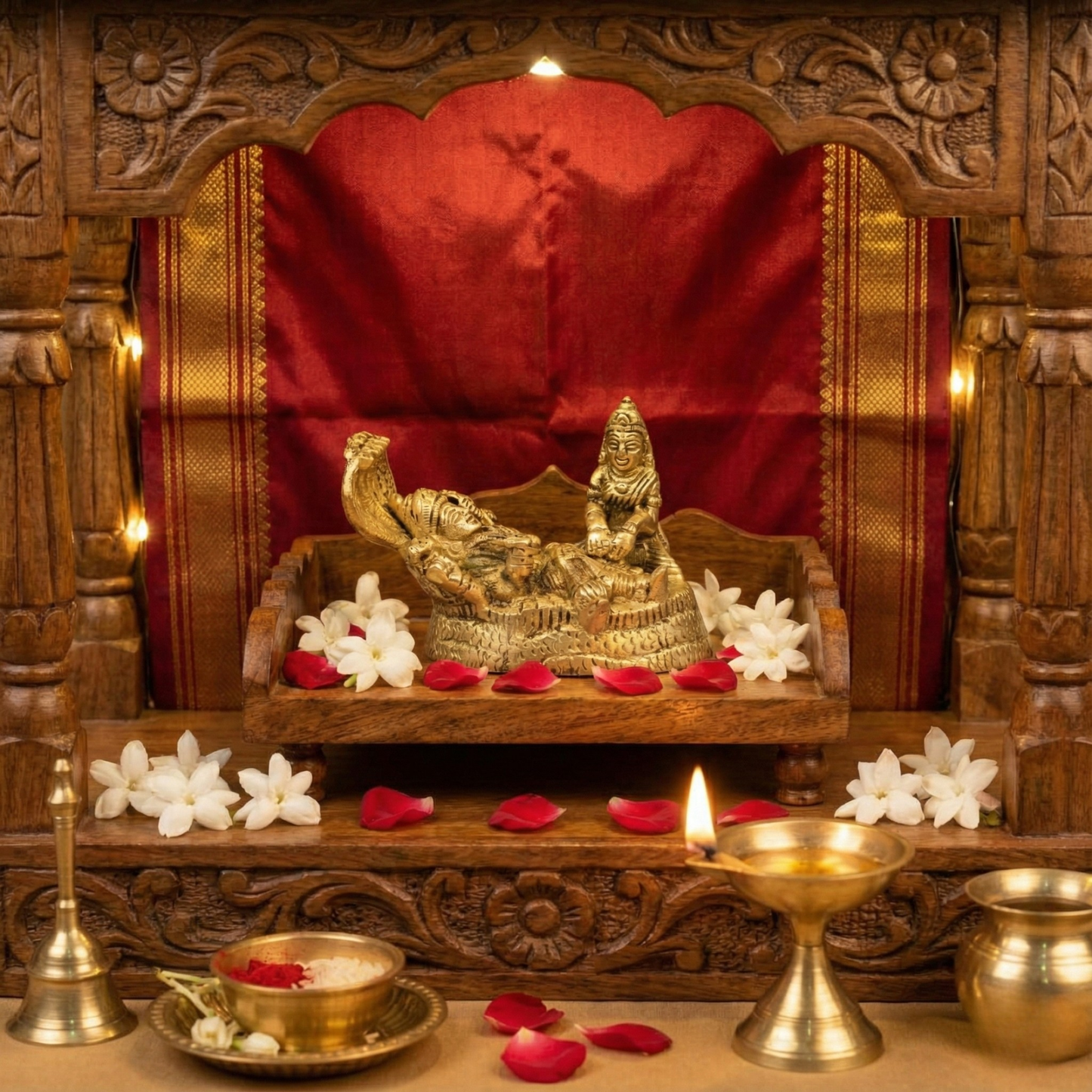 Luxeberry Lord Vishnu & Laxmi Brass Statue – Divine Anantashayana Murti for Prosperity and Peace