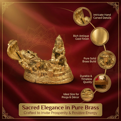 Luxeberry Lord Vishnu & Laxmi Brass Statue – Divine Anantashayana Murti for Prosperity and Peace