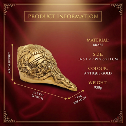 Luxeberry Pure Brass Vishnu Laxmi Shankh (950g) – Handcrafted Divine Decorative Conch for Prosperity