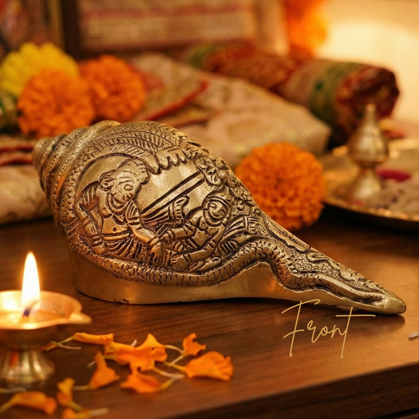 Luxeberry Pure Brass Vishnu Laxmi Shankh (950g) – Handcrafted Divine Decorative Conch for Prosperity