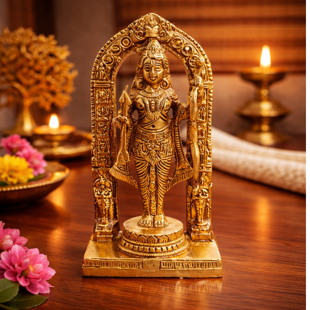 LUXEBERRY Divine Ram Lalla Brass Idol (800g) – Ayodhya Inspired Lord Ram Murti for Home Temple &amp; Decor