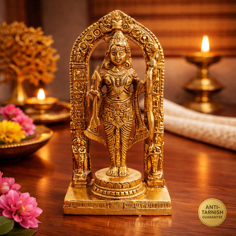 LUXEBERRY Divine Ram Lalla Brass Idol (800g) – Ayodhya Inspired Lord Ram Murti for Home Temple &amp; Decor