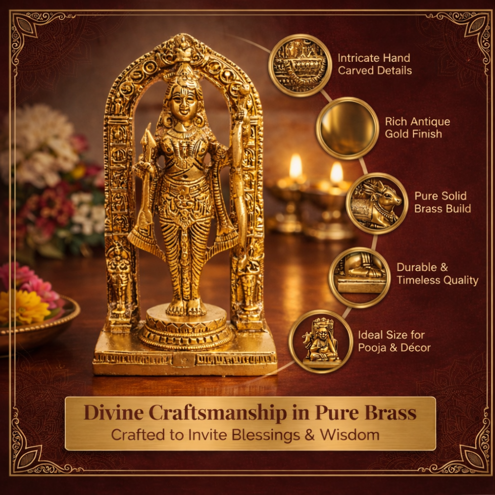 LUXEBERRY Divine Ram Lalla Brass Idol (800g) – Ayodhya Inspired Lord Ram Murti for Home Temple &amp; Decor