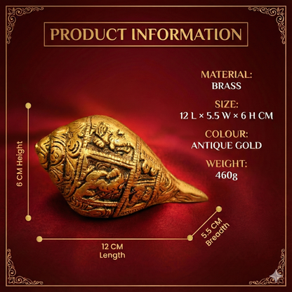 Luxeberry Pure Brass Ganesh Shankh (450g) – Handcrafted Divine Decorative Conch