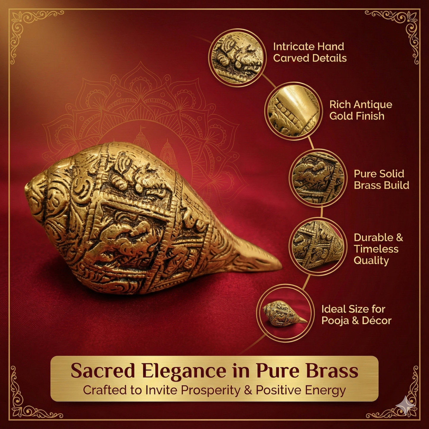 Luxeberry Pure Brass Ganesh Shankh (450g) – Handcrafted Divine Decorative Conch