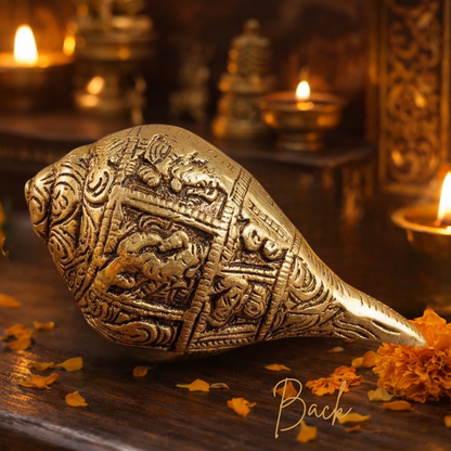 Luxeberry Pure Brass Ganesh Shankh (450g) – Handcrafted Divine Decorative Conch