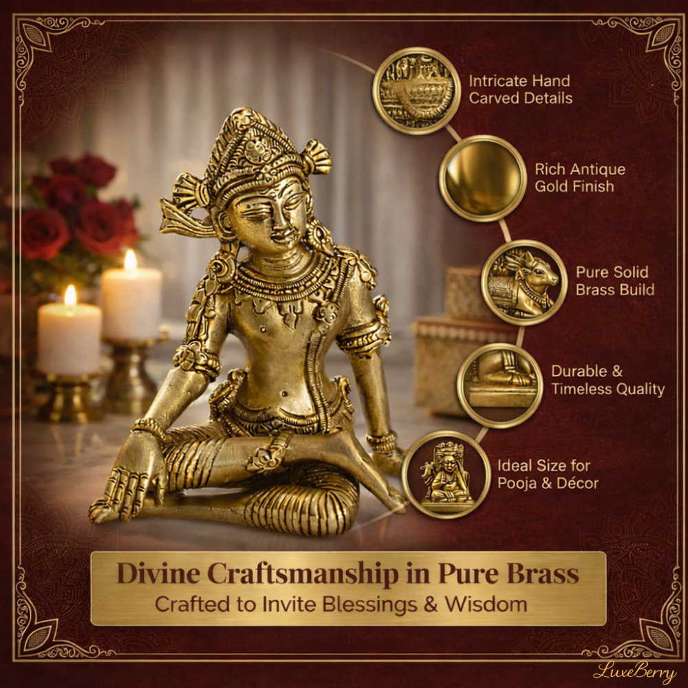 LUXEBERRY Pure Brass Indra Dev Idol – Lord of Heavens & Vastu Remedy for Growth, Connections & Success