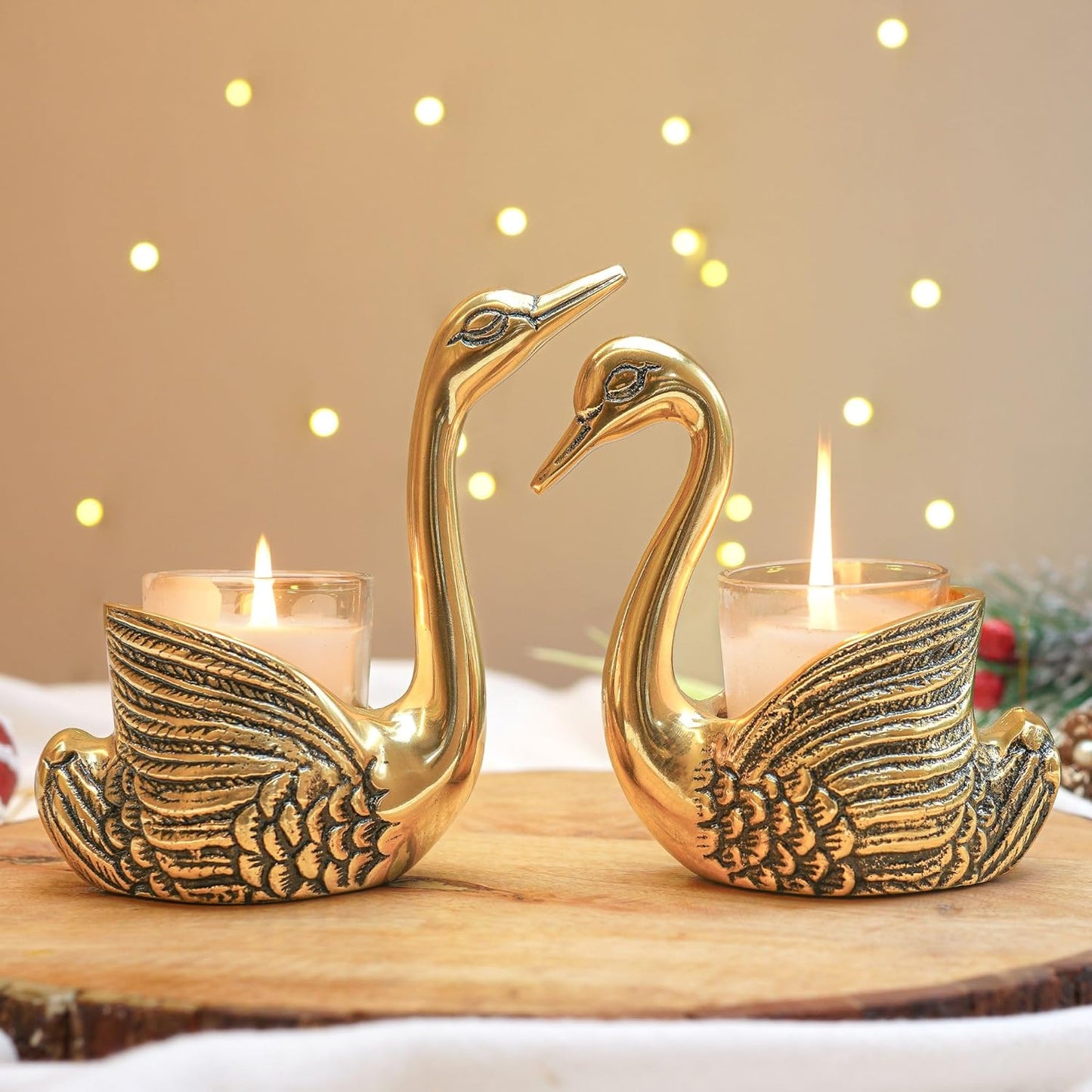 Luxeberry Aluminium Pair of Swans with Gift Box for Good Luck | Feng Shui Love Gifts Candle Holder for Home Decor Living Room | Showpiece Anniversary Wedding Gifts for Couple (Candles not Included) Gold