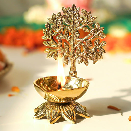 Luxeberry 100% Pure Brass Kalpavriksha Diya for Puja | Religious Deepak for Mandir, Temple, Office & Home Decoration | Handcrafted Tree of Life Diya for Pooja Room | Best Gift for Anniversary, Wedding
