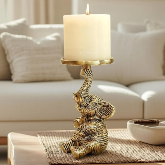 Luxeberry Aluminium Elephant Pillar Candle Holder Statue | Tabletop Home Decor Showpiece House Warming & Valentine’s Gift for Men | Wedding & Anniversary Dec
