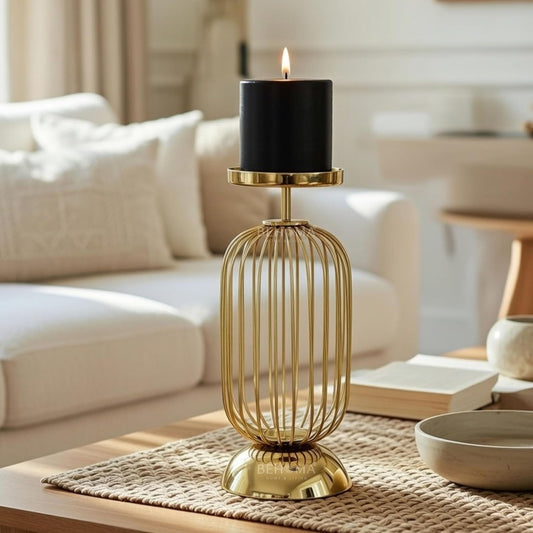 Luxeberry Metal Candle Holder Stand with Gold Finish | Decorative Pillar Candle Stand for Home, Living Room, Table Centerpiece, Modern Vintage Decor (10 Inch, Small,Candle is not Included)