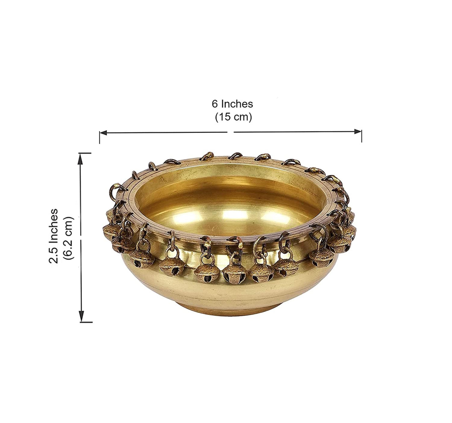 Luxeberry Ethnic Traditional 6 Inches Brass Urli Bowl with Bells Showpiece, Brass Urli for Decor, Housewarming Gifts, Standard, Pack of 1