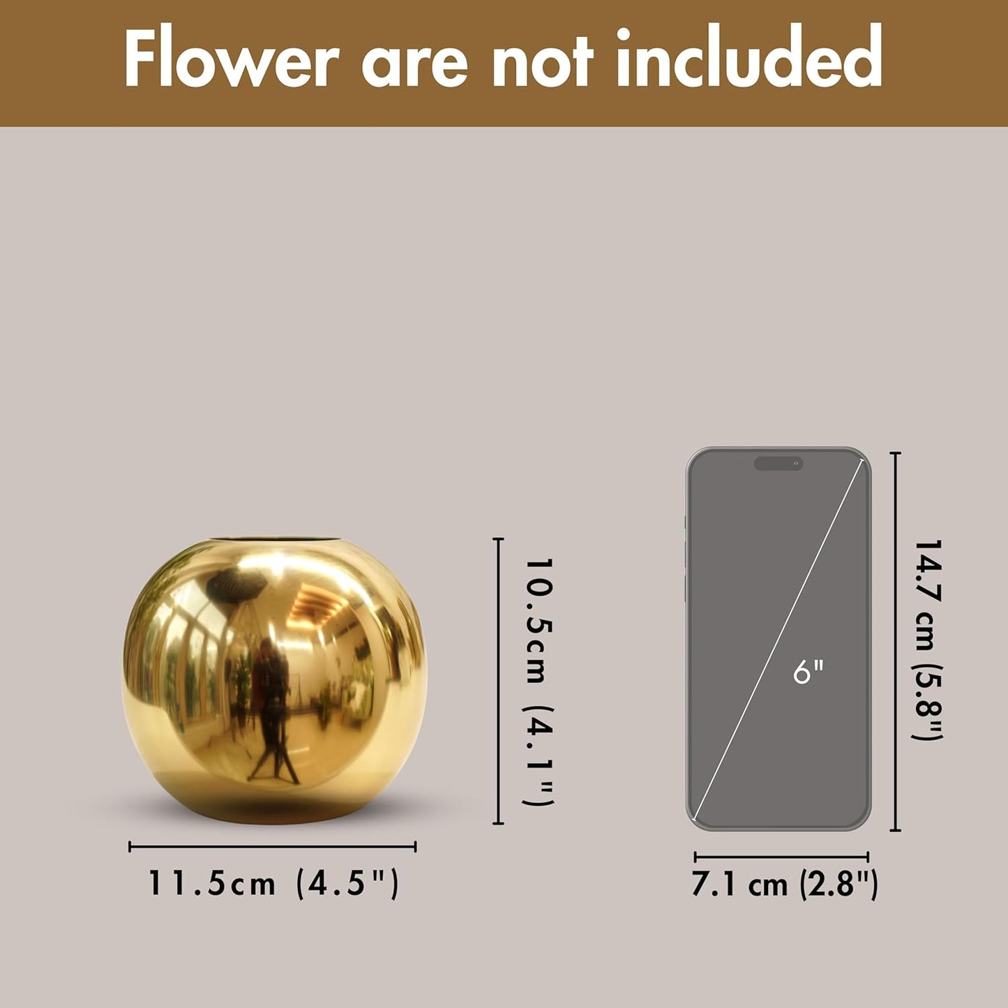 Luxeberry Metal Ball Round Metal Vase for Home Décor | Table Decorative Flower Pot for Valentine’s Day | Perfect Couple Gift for Wedding, Anniversary, Birthday | Gold, Small (Flower Not Included)