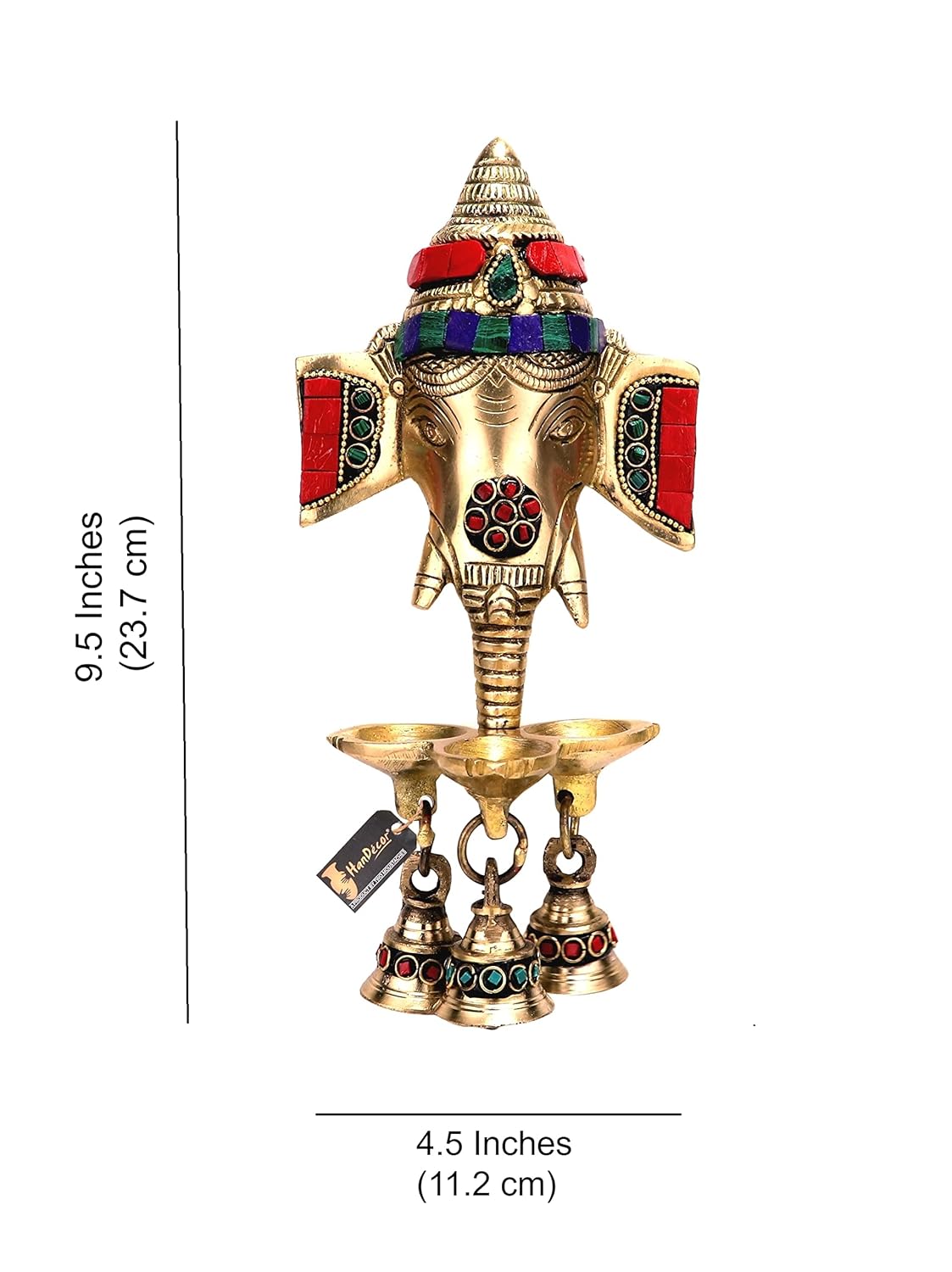 Luxeberry Gemstone Work Brass Ganesha Wall Hanging Diya with Bells for Home Decor, Brass Hanging Diyas Oil Lamp, Diwali Gifts, Diyas for Diwali, Ghanti for Pooja, Temple Decor, Pack of 1
