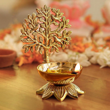 Luxeberry 100% Pure Brass Kalpavriksha Diya for Puja | Religious Deepak for Mandir, Temple, Office & Home Decoration | Handcrafted Tree of Life Diya for Pooja Room | Best Gift for Anniversary, Wedding