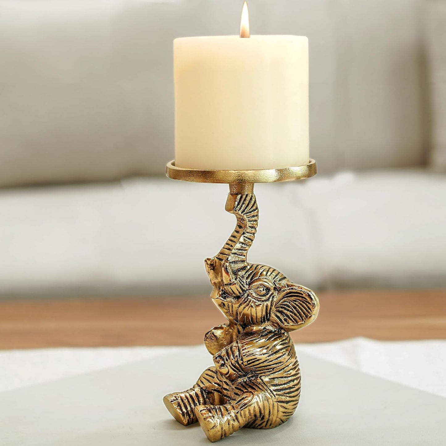 Luxeberry Aluminium Elephant Pillar Candle Holder Statue | Tabletop Home Decor Showpiece House Warming & Valentine’s Gift for Men | Wedding & Anniversary Dec