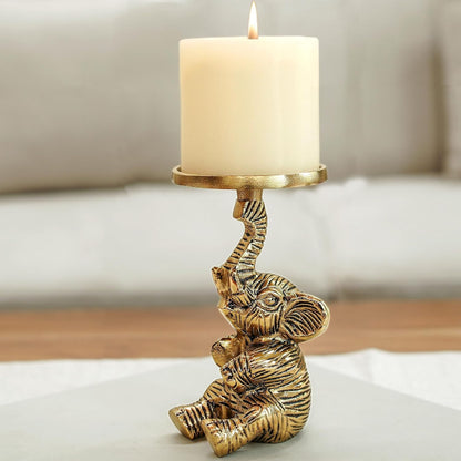 Luxeberry Aluminium Elephant Pillar Candle Holder Statue | Tabletop Home Decor Showpiece House Warming & Valentine’s Gift for Men | Wedding & Anniversary Dec