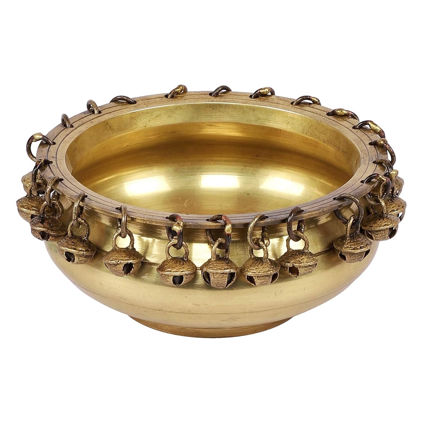 Luxeberry Ethnic Traditional 6 Inches Brass Urli Bowl with Bells Showpiece, Brass Urli for Decor, Housewarming Gifts, Standard, Pack of 1