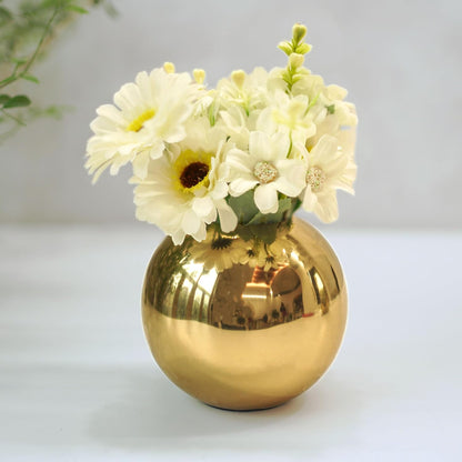 Luxeberry Metal Ball Round Metal Vase for Home Décor | Table Decorative Flower Pot for Valentine’s Day | Perfect Couple Gift for Wedding, Anniversary, Birthday | Gold, Small (Flower Not Included)