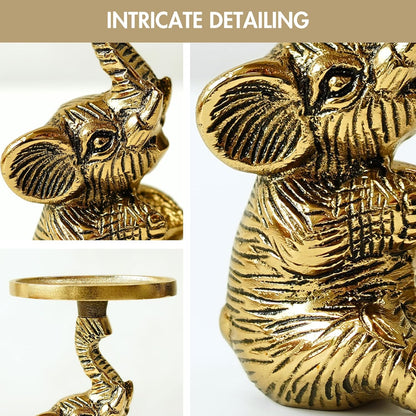 Luxeberry Aluminium Elephant Pillar Candle Holder Statue | Tabletop Home Decor Showpiece House Warming & Valentine’s Gift for Men | Wedding & Anniversary Dec
