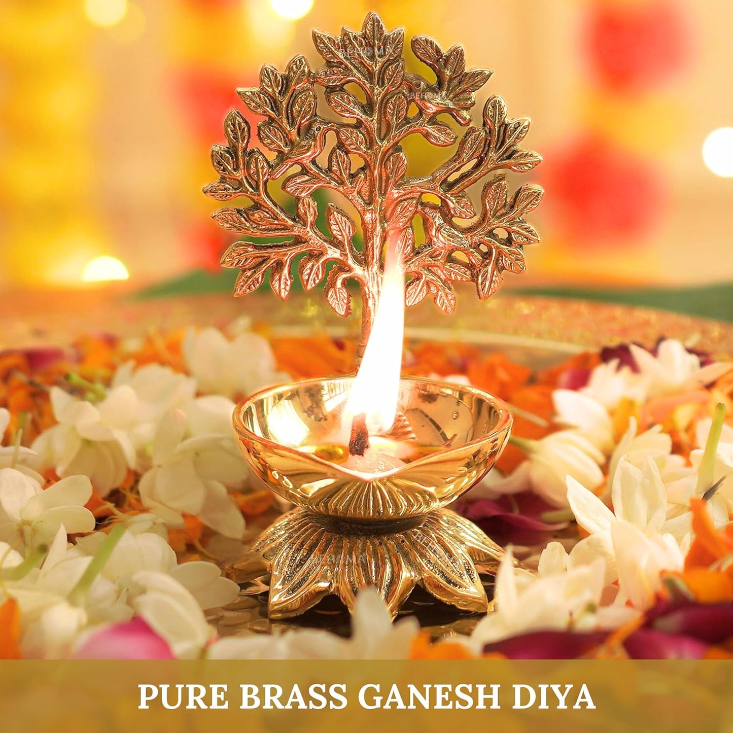 Luxeberry 100% Pure Brass Kalpavriksha Diya for Puja | Religious Deepak for Mandir, Temple, Office & Home Decoration | Handcrafted Tree of Life Diya for Pooja Room | Best Gift for Anniversary, Wedding