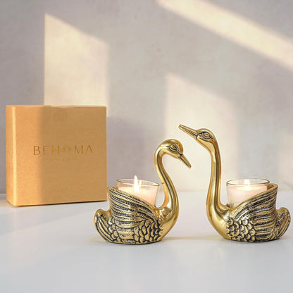 Luxeberry Aluminium Pair of Swans with Gift Box for Good Luck | Feng Shui Love Gifts Candle Holder for Home Decor Living Room | Showpiece Anniversary Wedding Gifts for Couple (Candles not Included) Gold