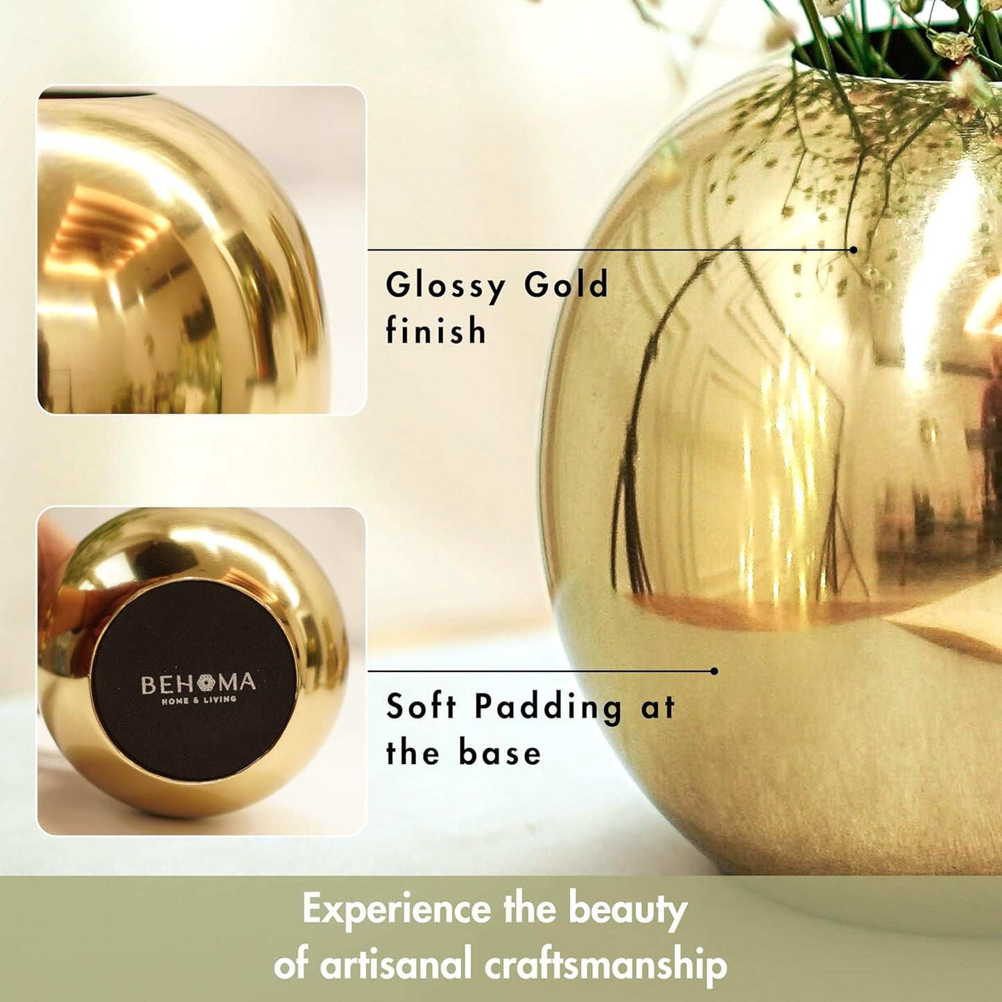 Luxeberry Metal Ball Round Metal Vase for Home Décor | Table Decorative Flower Pot for Valentine’s Day | Perfect Couple Gift for Wedding, Anniversary, Birthday | Gold, Small (Flower Not Included)