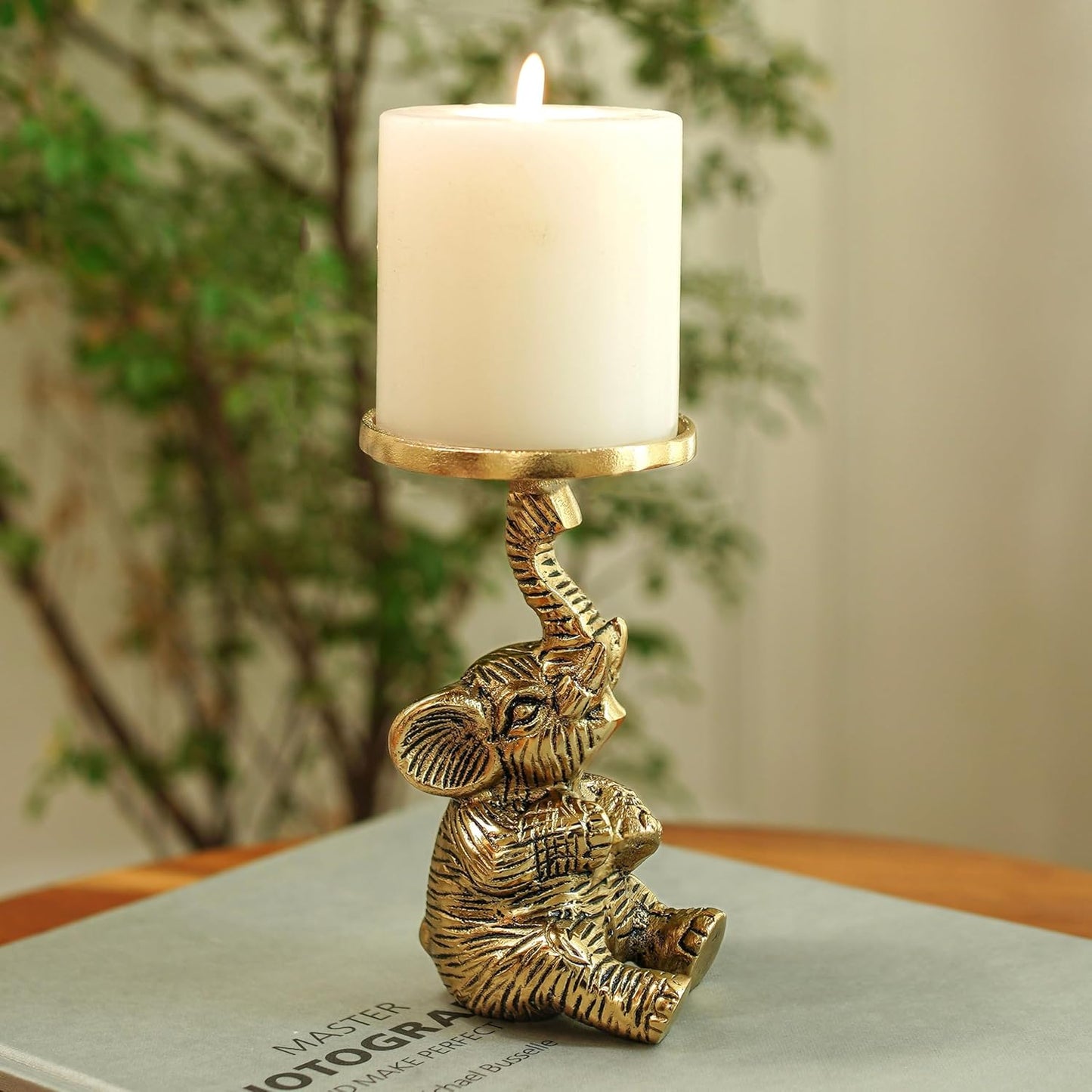 Luxeberry Aluminium Elephant Pillar Candle Holder Statue | Tabletop Home Decor Showpiece House Warming & Valentine’s Gift for Men | Wedding & Anniversary Dec