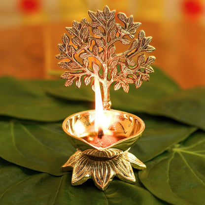 Luxeberry 100% Pure Brass Kalpavriksha Diya for Puja | Religious Deepak for Mandir, Temple, Office & Home Decoration | Handcrafted Tree of Life Diya for Pooja Room | Best Gift for Anniversary, Wedding