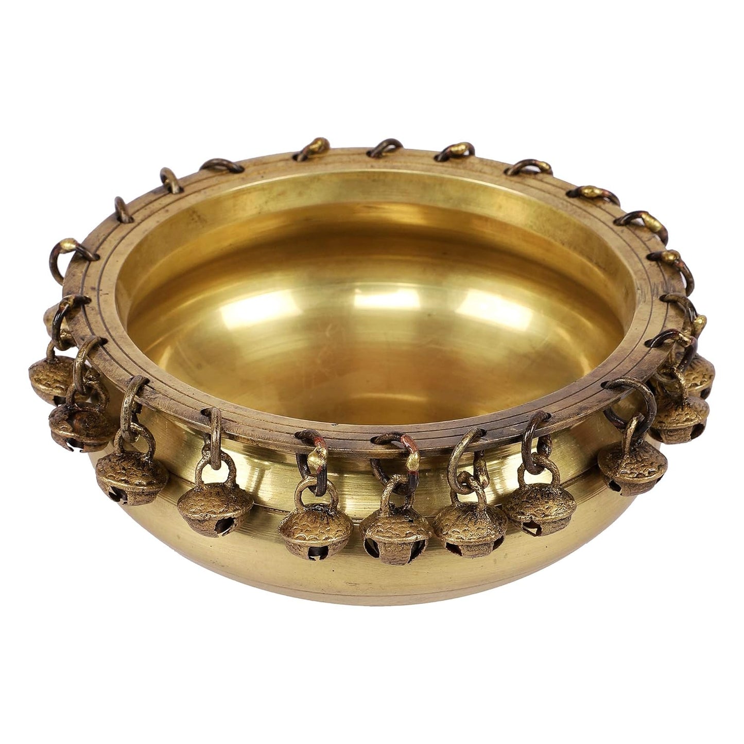 Luxeberry Ethnic Traditional 6 Inches Brass Urli Bowl with Bells Showpiece, Brass Urli for Decor, Housewarming Gifts, Standard, Pack of 1