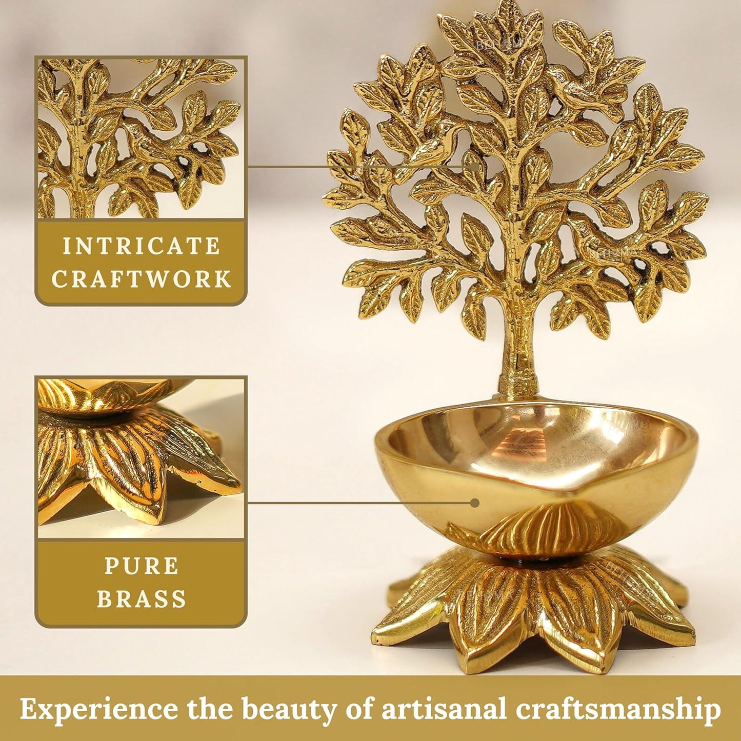 Luxeberry 100% Pure Brass Kalpavriksha Diya for Puja | Religious Deepak for Mandir, Temple, Office & Home Decoration | Handcrafted Tree of Life Diya for Pooja Room | Best Gift for Anniversary, Wedding
