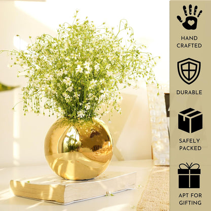 Luxeberry Metal Ball Round Metal Vase for Home Décor | Table Decorative Flower Pot for Valentine’s Day | Perfect Couple Gift for Wedding, Anniversary, Birthday | Gold, Small (Flower Not Included)